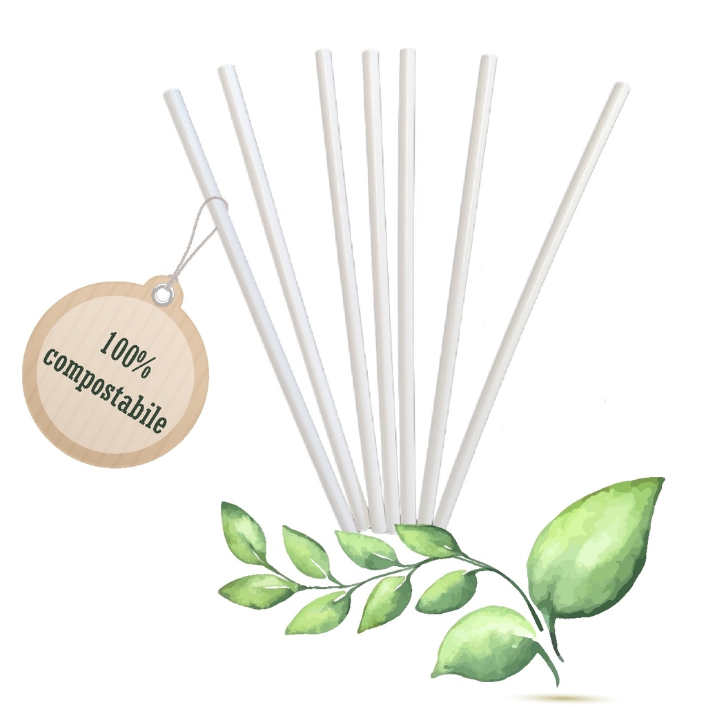 Cannucce bianche 208/7 in pla biodegradabili (500pz/cf)