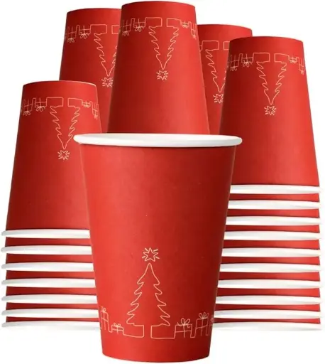 Kit Bicchieri rossi fantasia di Natale 200 ml in cartoncino (50pz/cf) Made in Italy