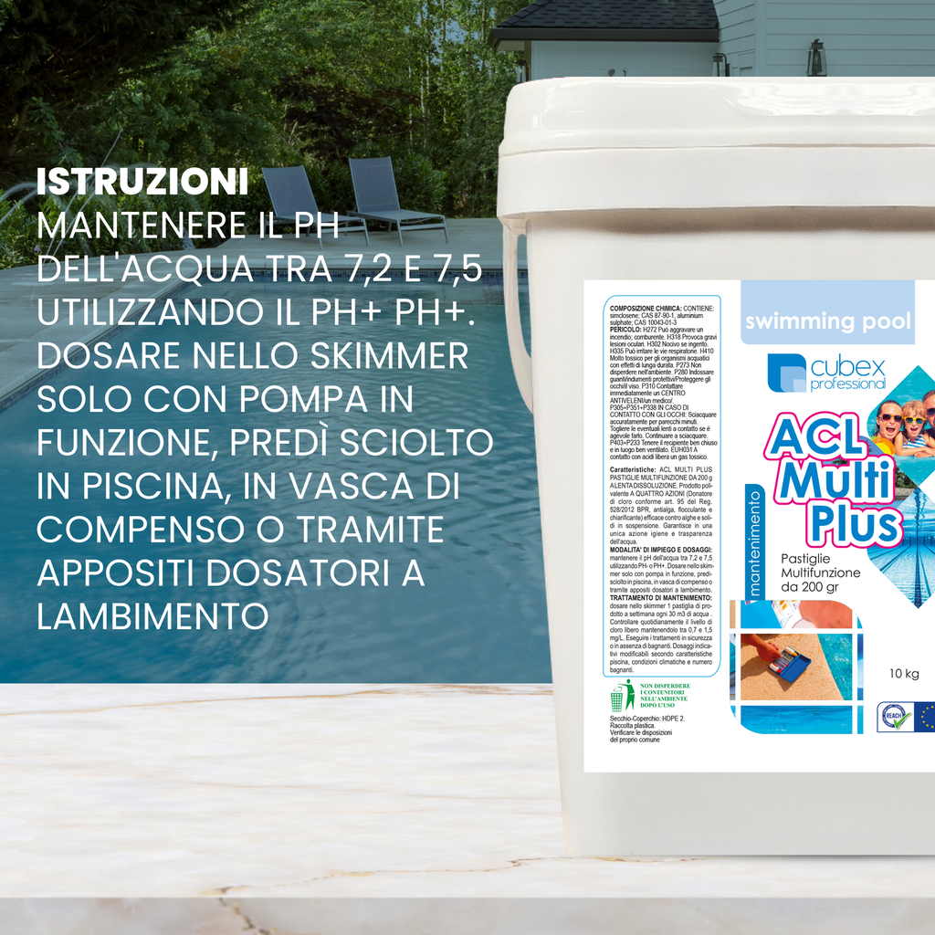 ACL MULTIPLUS Pastiglie multifunzione cloro pulizia acqua piscina secchielli 10 kg