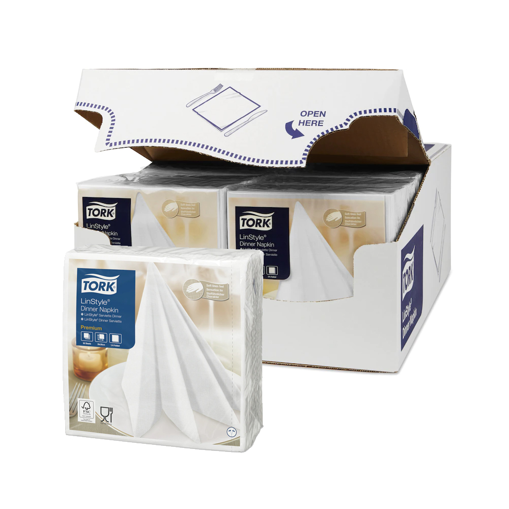 478711 Tovaglioli Dinner LinStyle bianco 39x39 cm piega 1/4 1 velo Tork (50pz/cf)(12cf/ca)