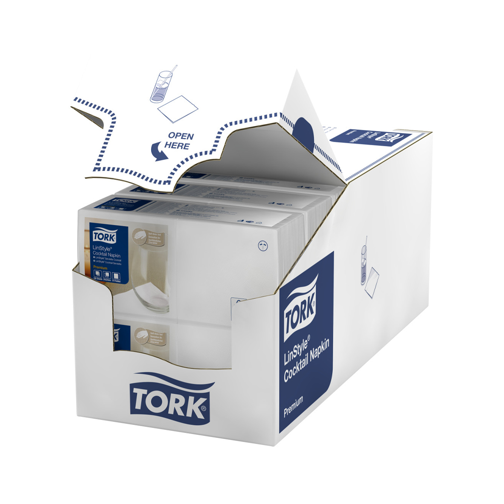 509527 Tovaglioli Cocktail LinStyle bianco 24x24 cm piega 1/4 2 veli Tork (100pz/cf)(12cf/ca)