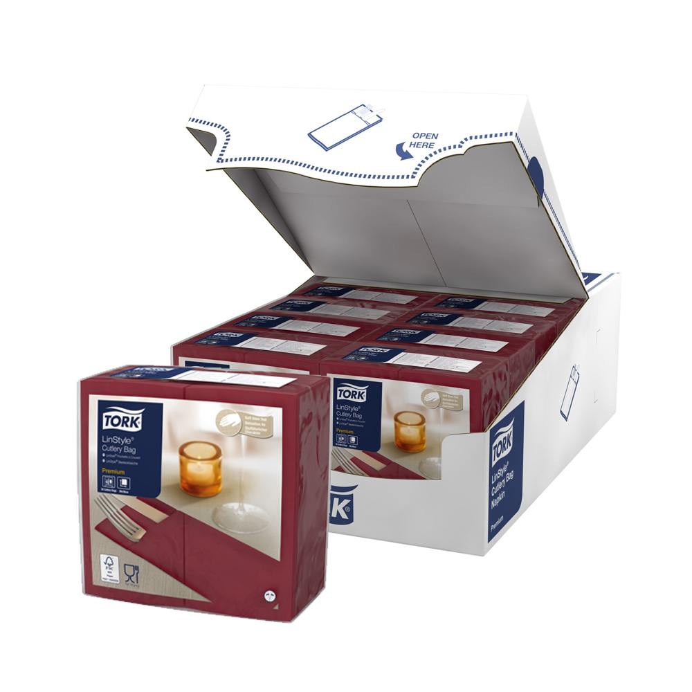 509603 Tovaglioli portaposate Linstyle bordeaux 39x39 cm a 1 velo Tork (50pz/cf)(12cf/ca)