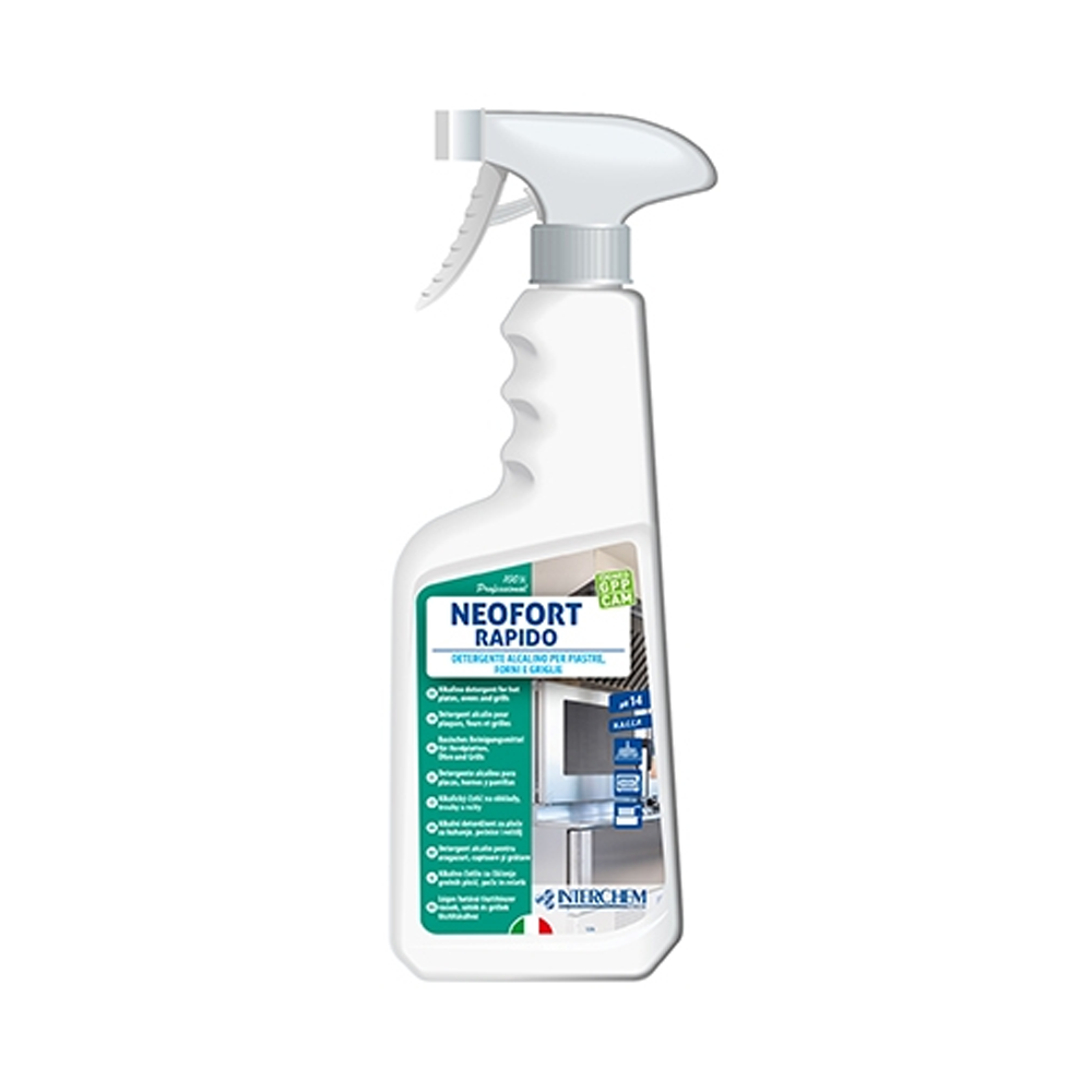 Neofort rapid 750 ml - detergente alcalino per grasso e sporco di piastre griglie forni e macchine da caffe