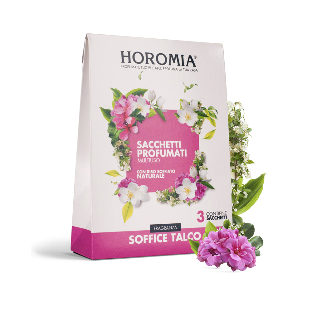 Horomia sacchetti profumati multiuso di riso soffiato - Fragranza soffice talco (3pz/cf) 