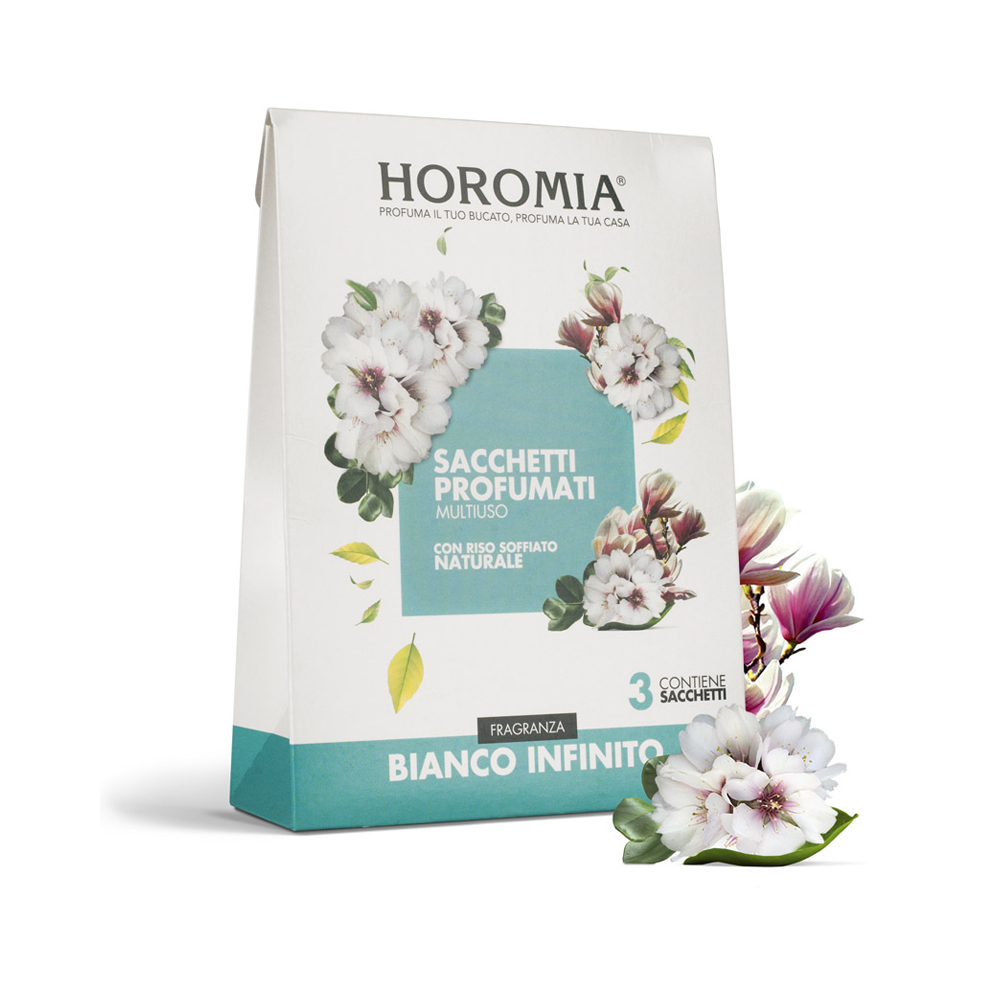 Horomia sacchetti profumati multiuso di riso soffiato - Fragranza bianco infinito (3pz/cf) 
