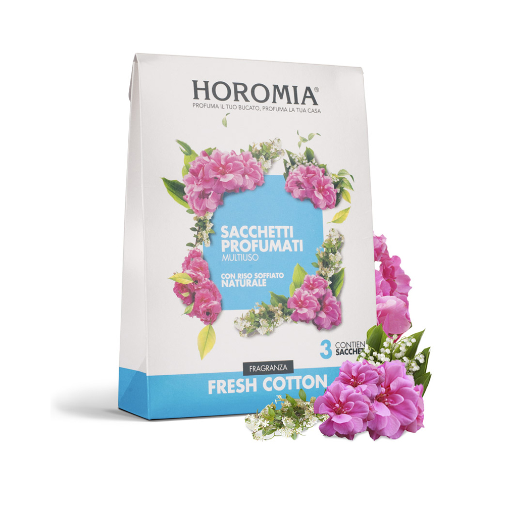 Horomia sacchetti profumati multiuso di riso soffiato - Fragranza fresh cotton (3pz/cf) 