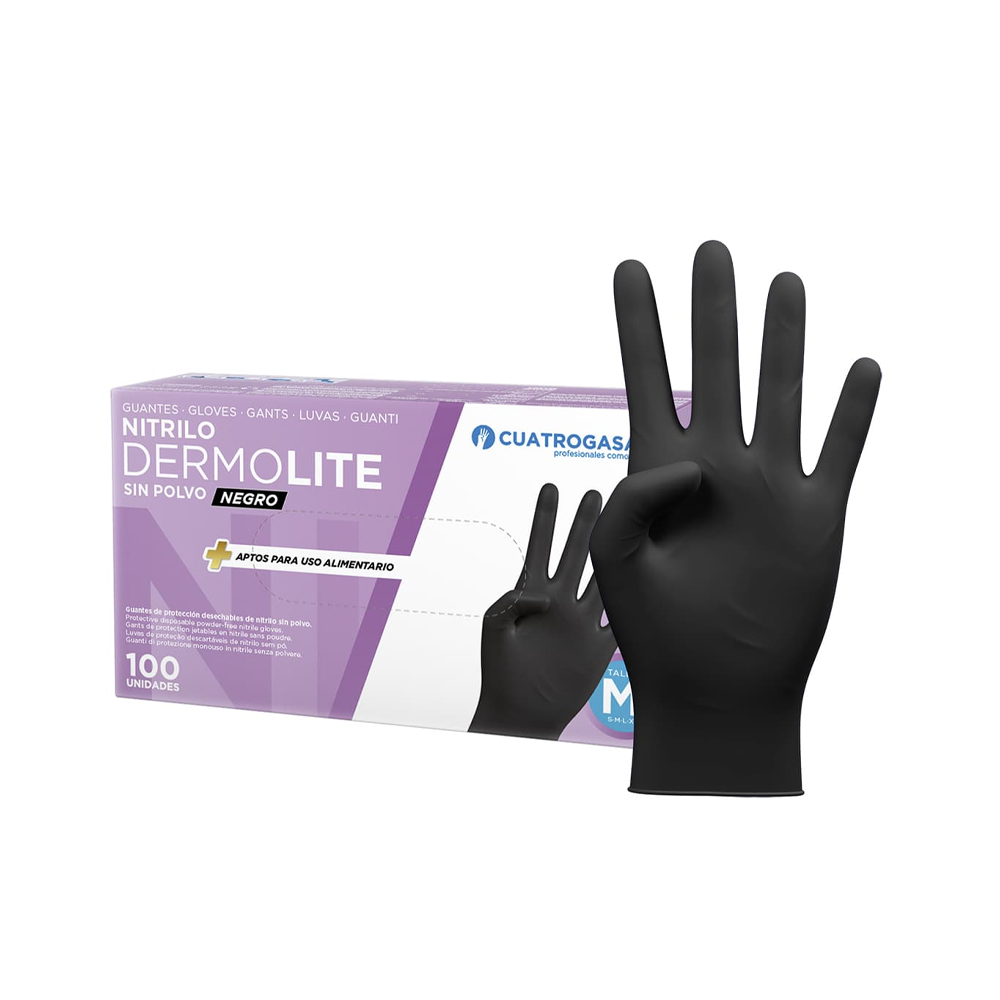 Dermolite nero - Guanti monouso in nitrile nero  tg. M (7-7.5) (100pz/cf)