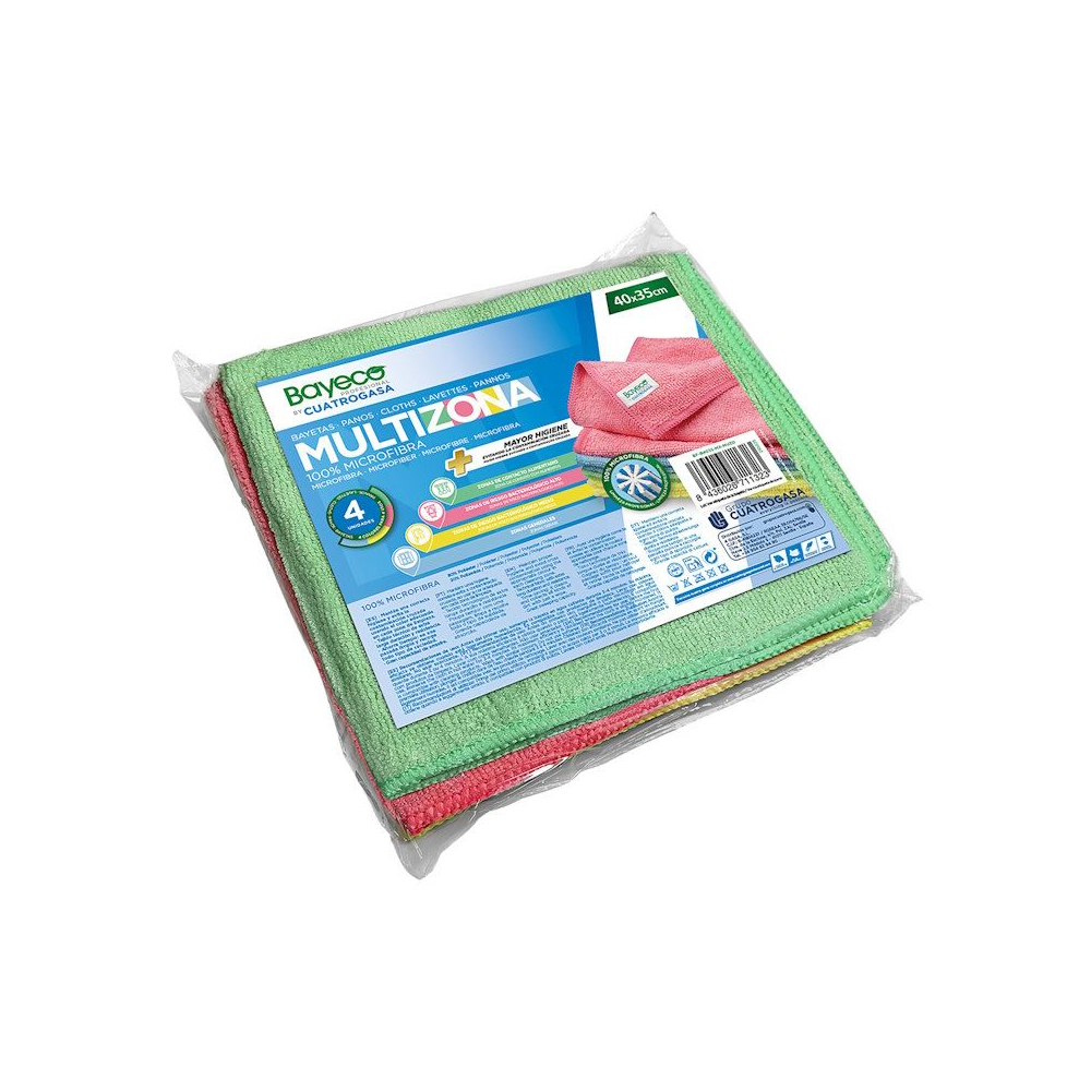 Panno microfibra Multizona 40×35cm giallo-verde-azzurro-rosso (4pz/cf)