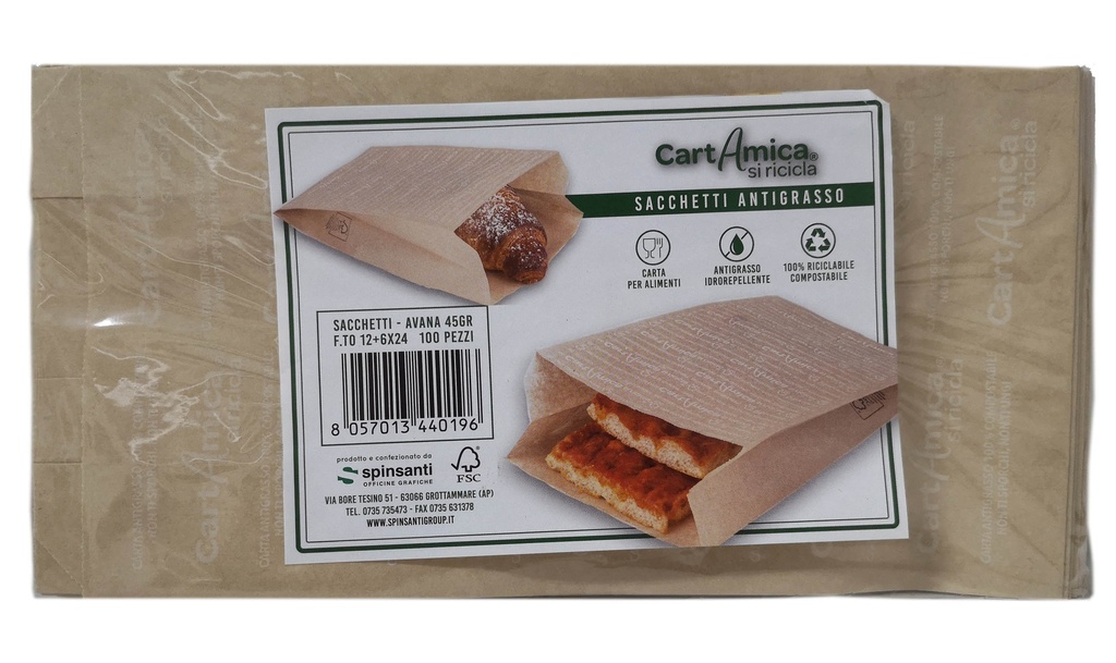 Sacchetti antigrasso 12+9x26 avana (1000pz/cf)