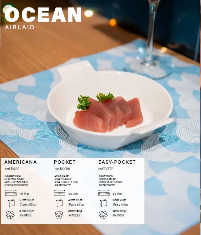 Tovagliolo Ocean CELESTE airlaid POCKET cm 40x40 (25pz/cf)  
