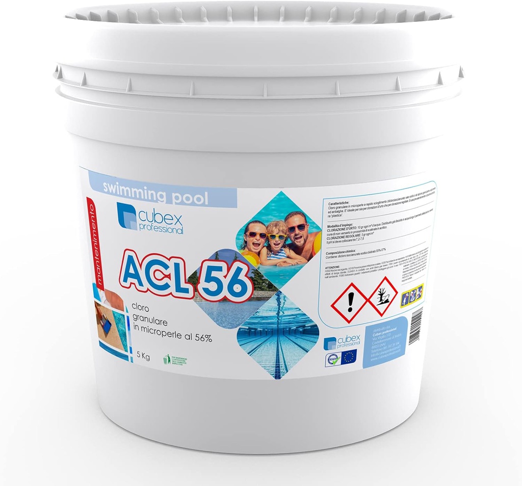 ACL 56 Dicloro isocianurato 56% granulare pulizia igiene manutenzione acqua e piscina secchielli 5kg