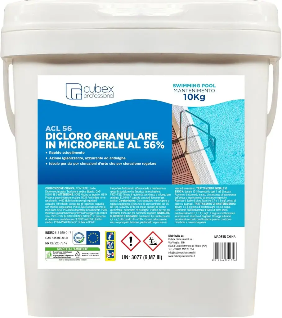 ACL 56 Dicloro isocianurato 56% granulare pulizia igiene manutenzione acqua piscina secchielli 10kg