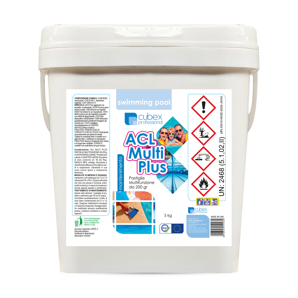 ACL Multiplus - Pastiglie multifunzione cloro per pulizia acqua piscina in secchielli 5 kg
