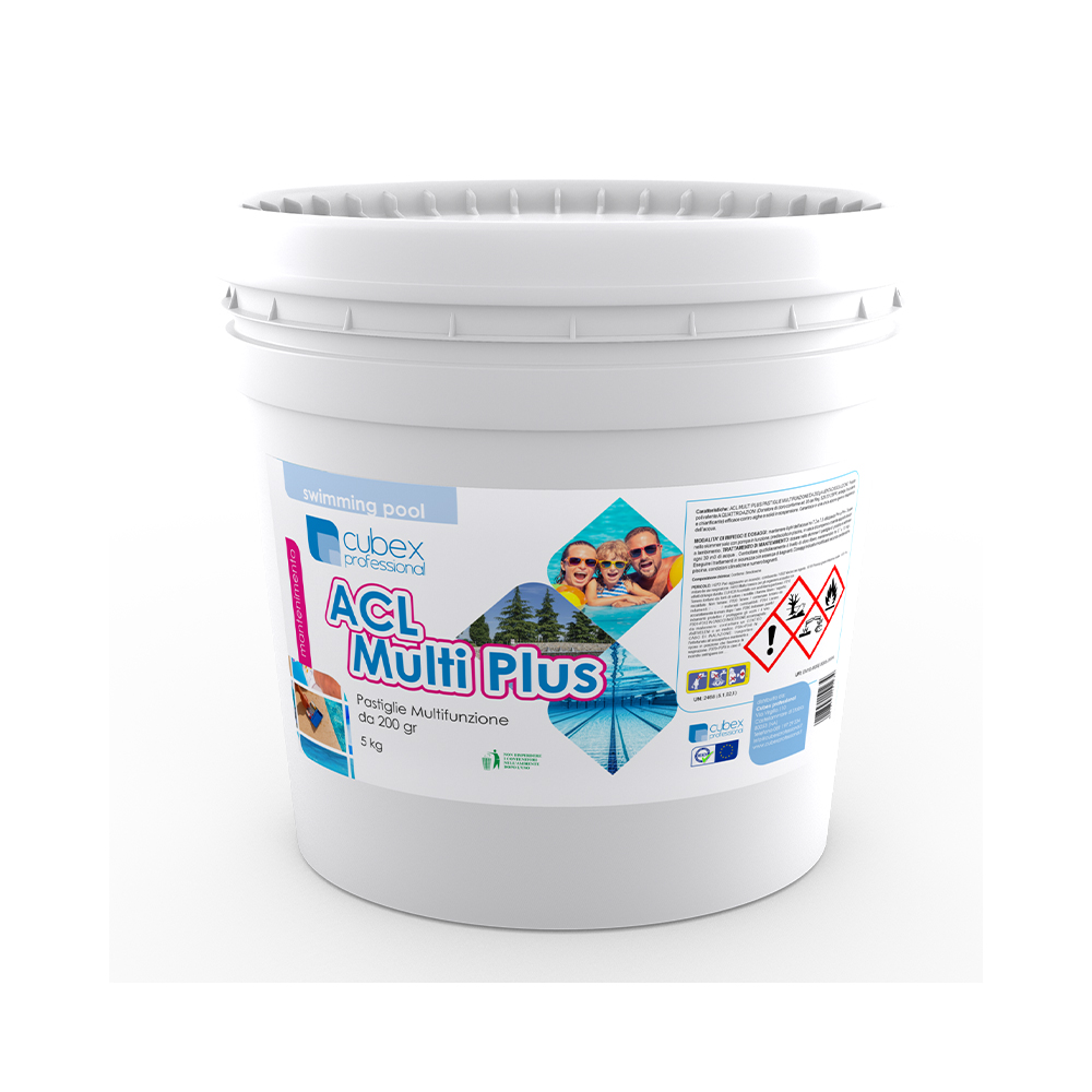 ACL Multiplus - Pastiglie multifunzione cloro per pulizia acqua piscina in secchielli 5 kg