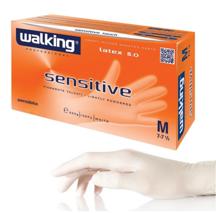 Guanti latex sensitive walking tg.s (gr.5) (100pz/cf)