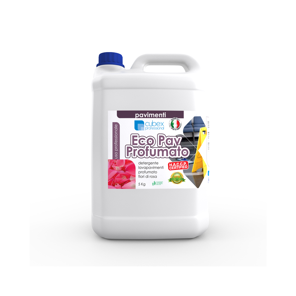 Eco Pav profumato 5 kg tanica quadrata - Detergente per pavimenti profumato ai fiori di rosa
