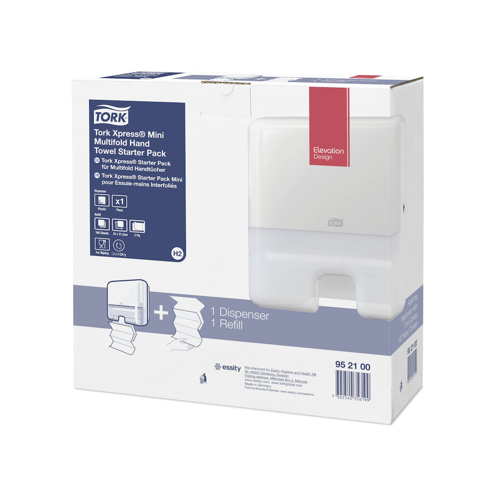 952100 Starter Pack dispenser Mini asciugami intercalati + 1 ricarica da 100 pezzi Tork (Sistema:H2)