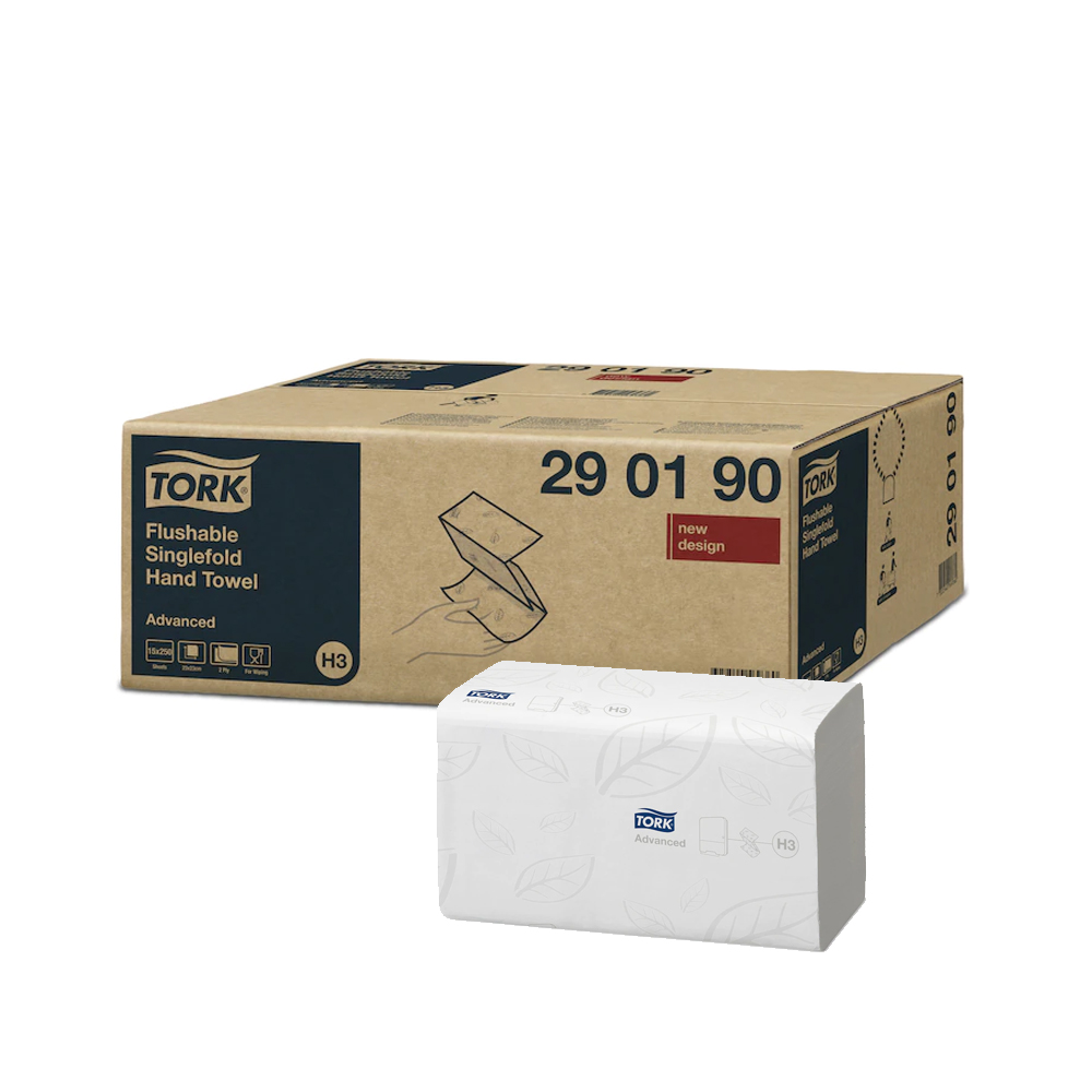 290190 Asciugamani intercalati piegati a V Flushable Tork (250pz/cf)(15cf/ca)(Sistema:H3)