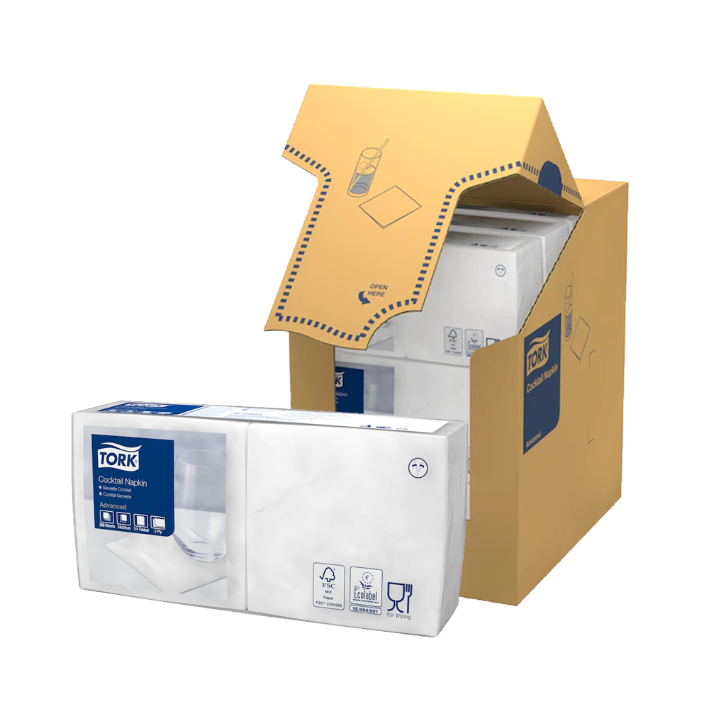477534 Tovaglioli Cocktail bianco 24x24 cm piega 1/4 2 veli Tork (200pz/cf)