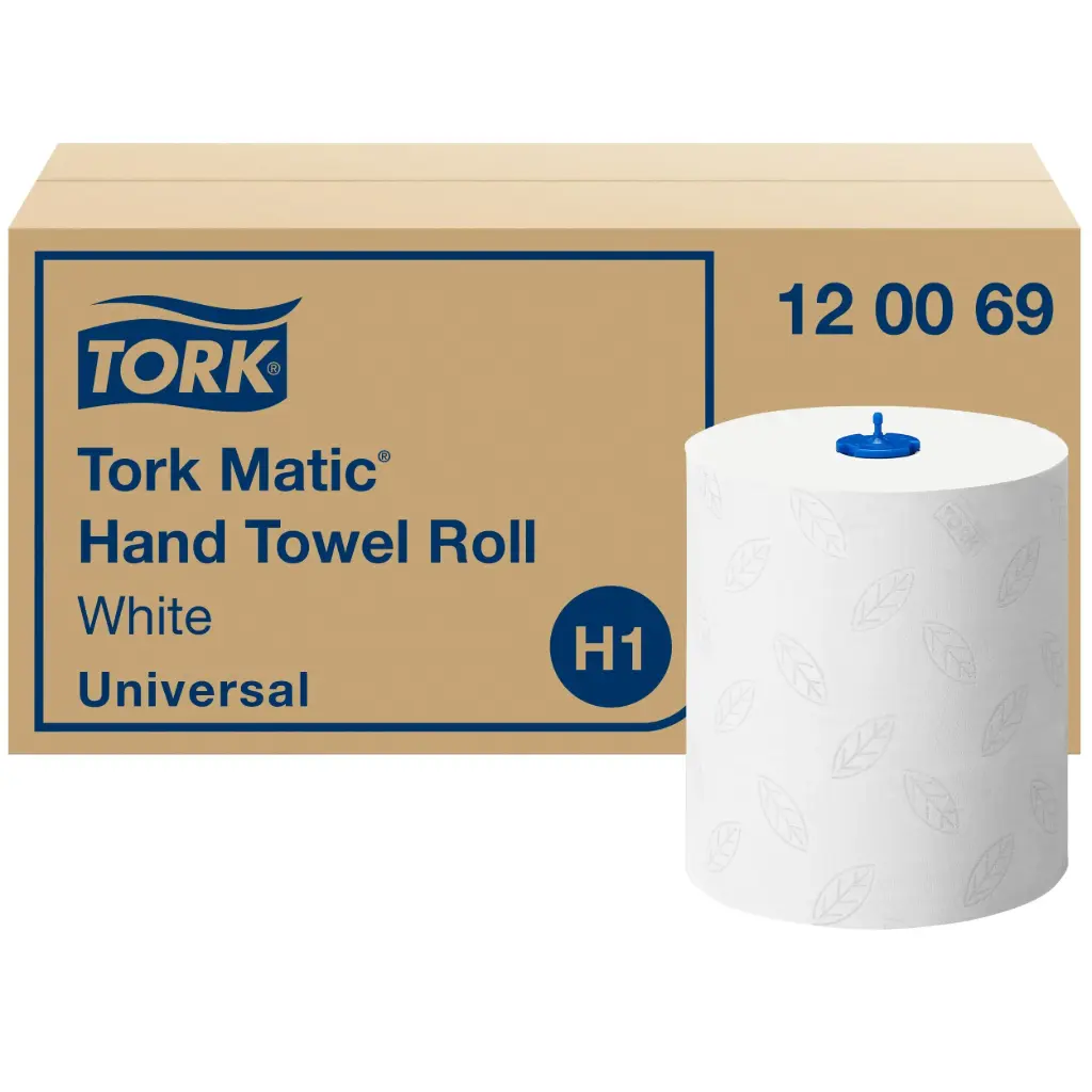 120069 Tork Matic® Asciugamani monouso a rotolo bianchi, Universal, H1, con goffratura per asciugatura efficace, 6 rotoli da 150 m