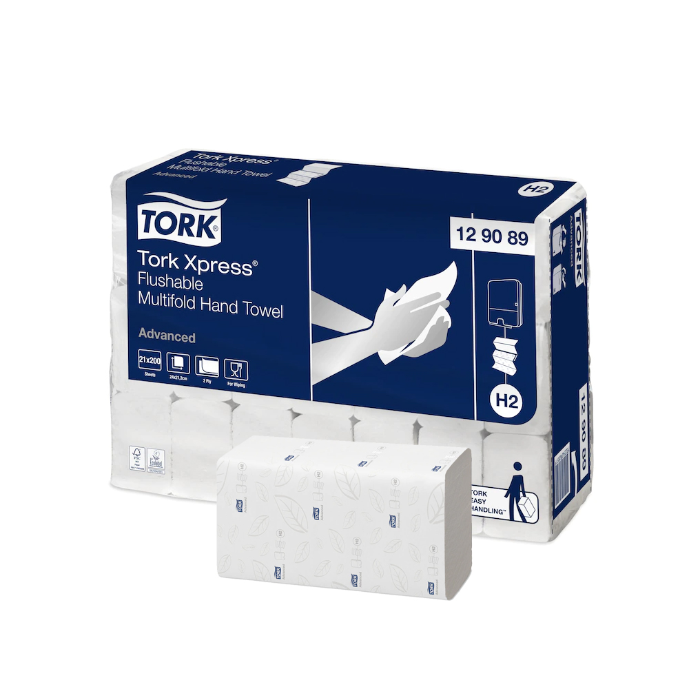 129089 Asciugamani intercalati piegati a z Flushable Tork (200pz/cf)(21cf/ca)(Sistema:H2)