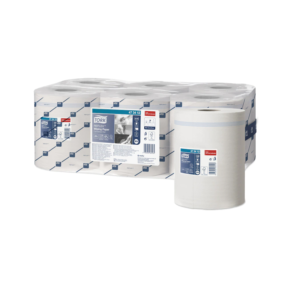 473412 Bobina Reflex Quick Dry Wiping Paper 340 strappi 2 veli Tork (6pz/cf)(Sistema:M4)