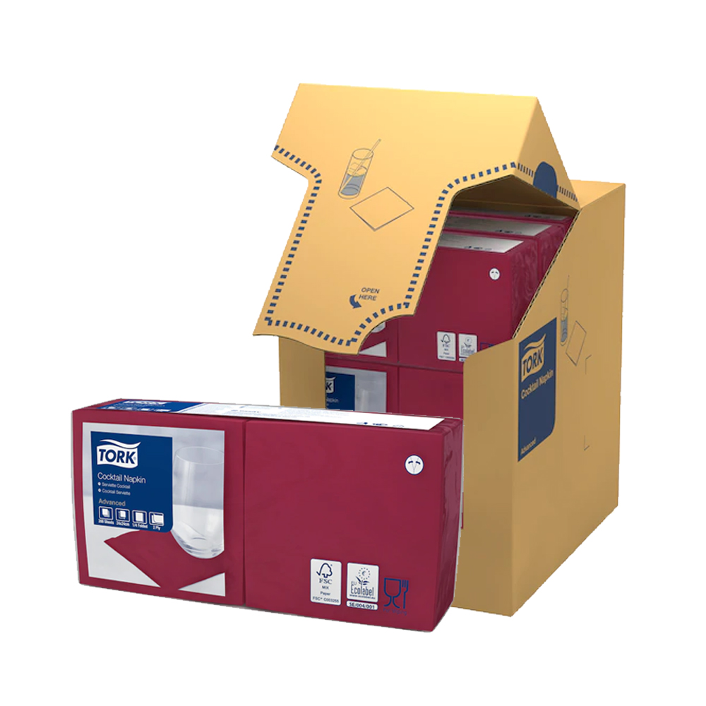 477824 Tovaglioli Cocktail bordeaux 24x24 cm piega 1/4 2 veli Tork (200pz/cf)