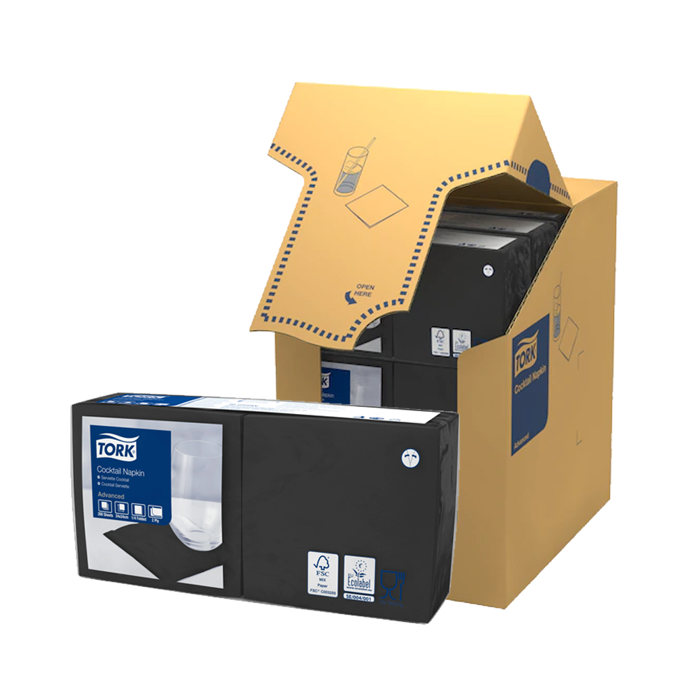 477829 Tovaglioli Cocktail nero 24x24 cm piega 1/4 2 veli Tork (200pz/cf)