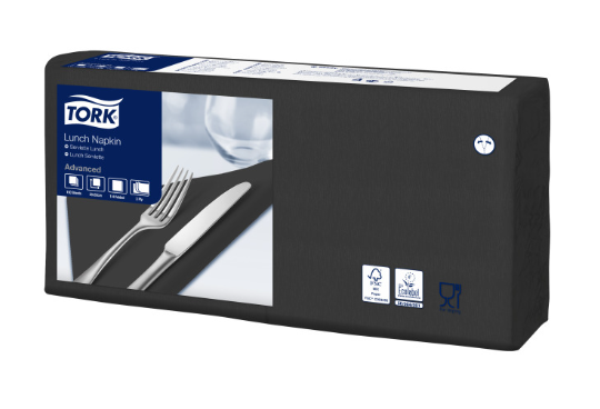 477864 Tovaglioli Lunch Soft nero 33x33 cm piega 1/4 3 veli Tork (150pz/cf)