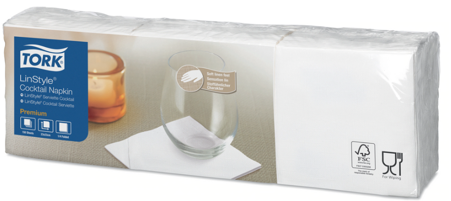 478152 Tovaglioli cocktail bianco 23x23 cm 1/4 1 velo tork (150pz/cf)