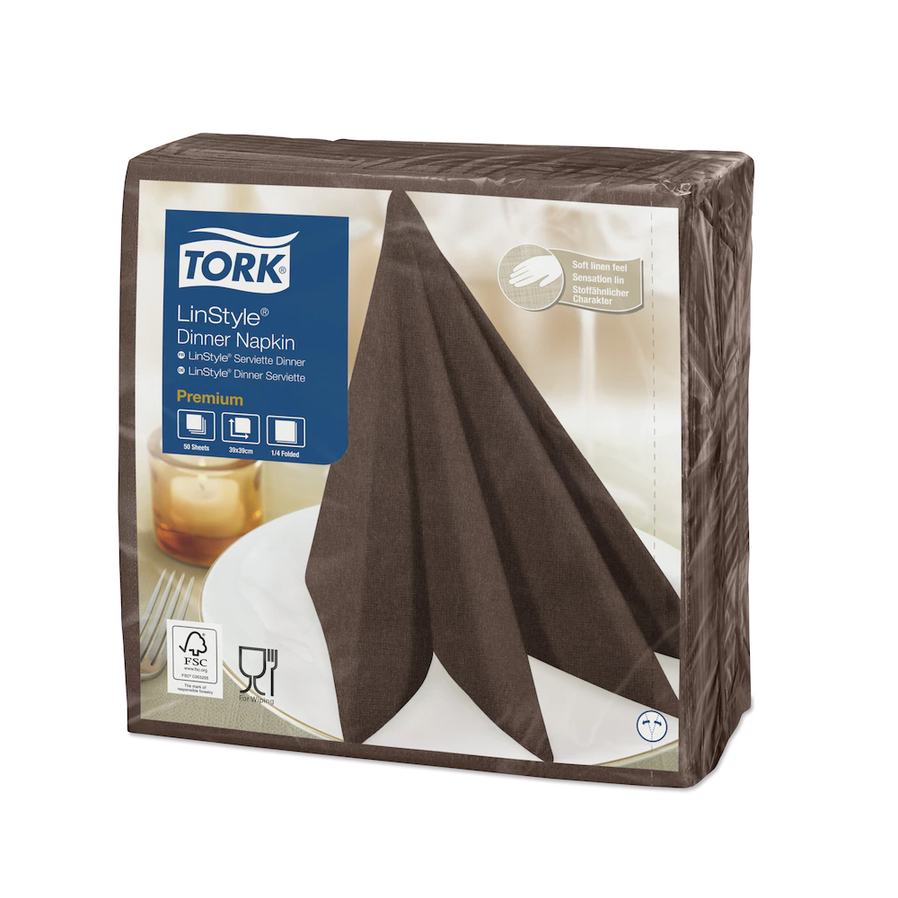 478727 Tovaglioli Dinner LinStyle marrone 39x39 cm piega 1/4 1 velo Tork (50pz/cf)