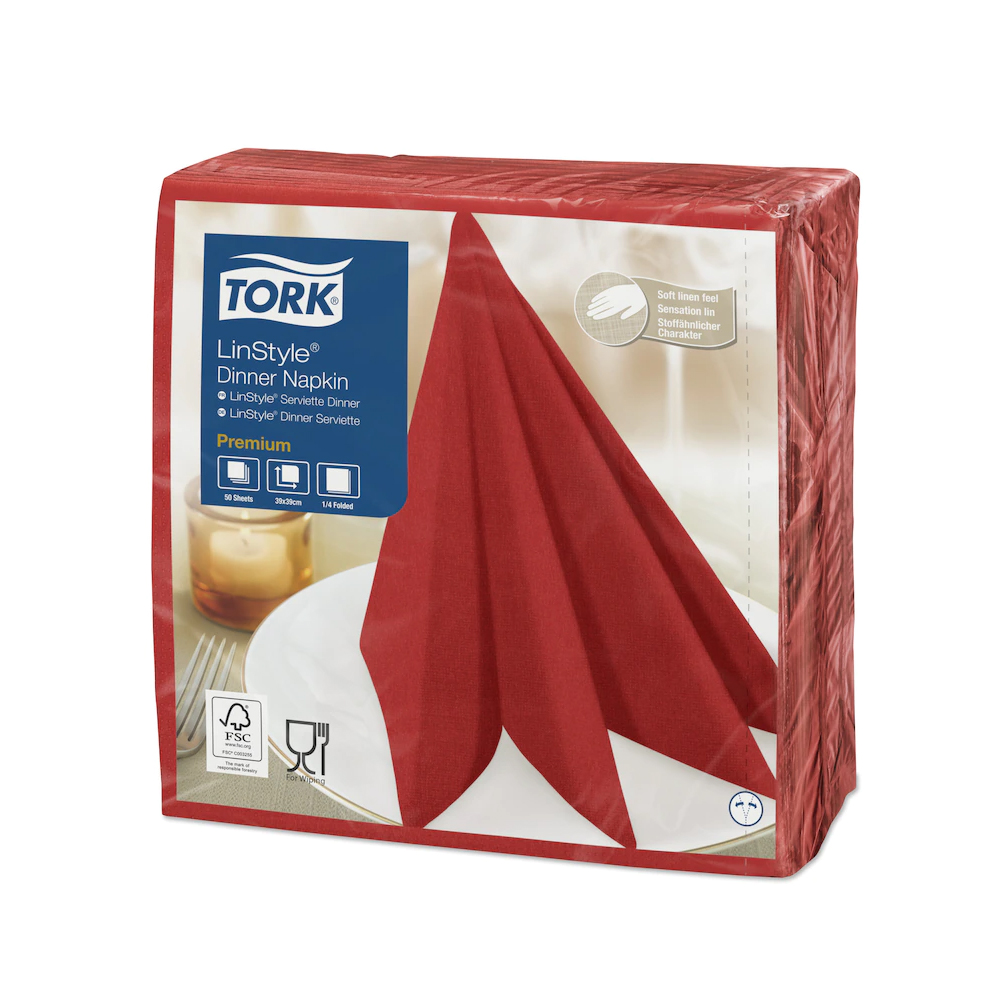 478854 Tovaglioli Dinner LinStyle rosso 39x39 cm piega 1/4 1 velo Tork (50pz/cf)
