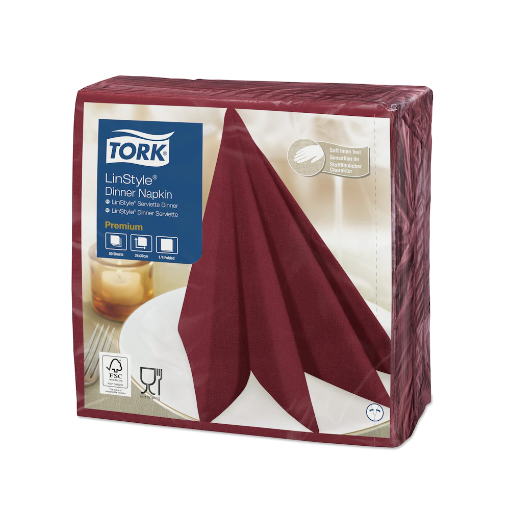 478855 Tovaglioli Dinner LinStyle bordeaux 39x39 cm piega 1/4 1 velo Tork (50pz/cf)