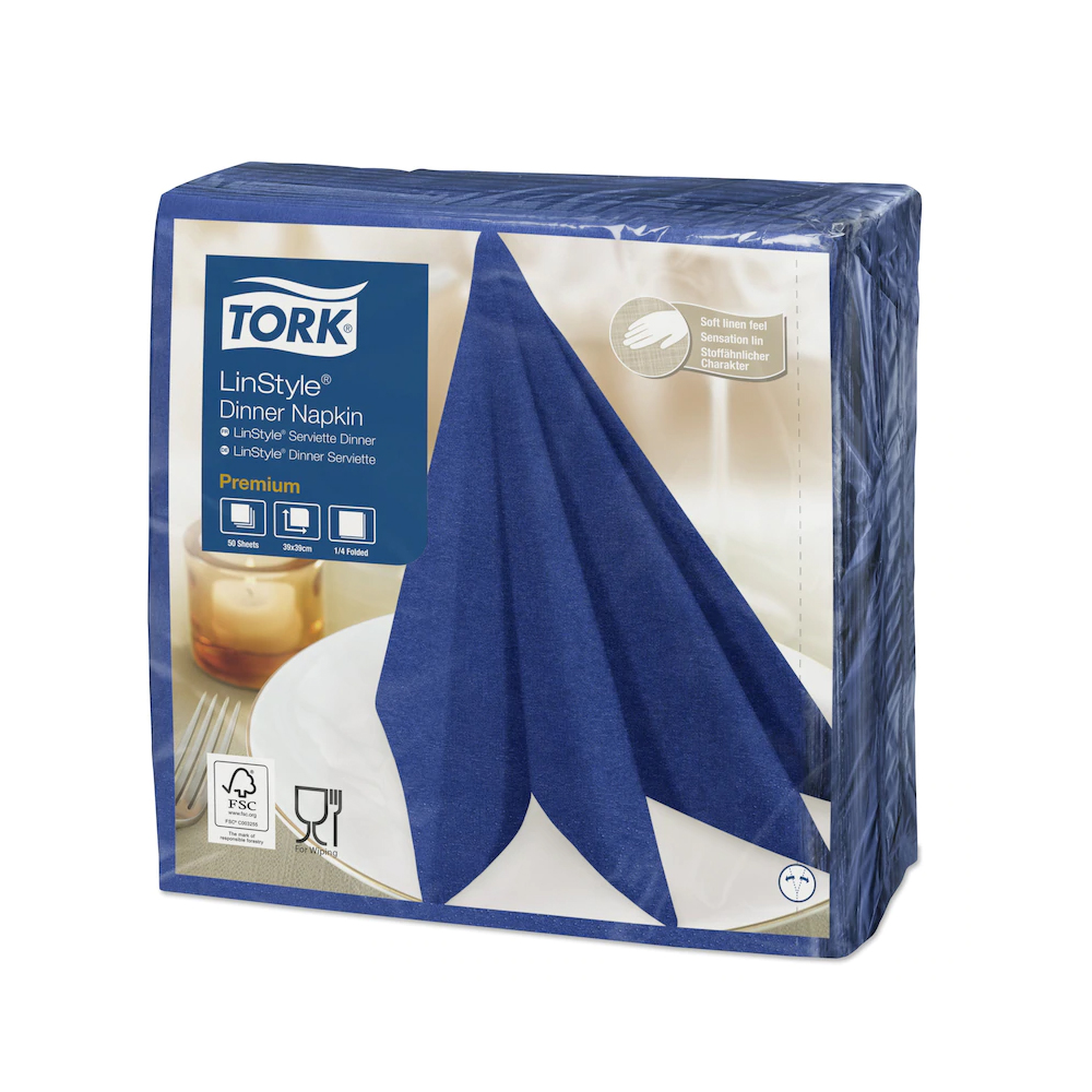 478856  Tovaglioli Dinner LinStyle blu scuro 39x39 cm piega 1/4 1 velo Tork (50pz/cf)(12cf/ca)