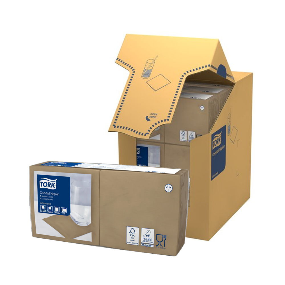 470001 Tovaglioli Cocktail nocciola 24x24 cm piega 1/4 2 veli Tork (200pz/cf)