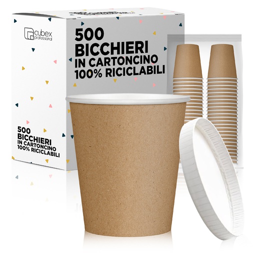 Kit Bicchieri in cartoncino per bevande calde e fredde riciclabili imbustati in confezioni da 50 pezzi