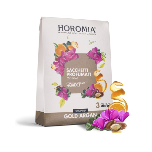 [HRM0021] Horomia sacchetti profumati multiuso di riso soffiato - Fragranza gold argan (3pz/cf)