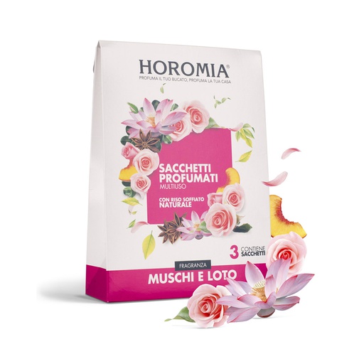 [HRM0022] Horomia sacchetti profumati multiuso di riso soffiato - Fragranza  muschi e loto (3pz/cf) 