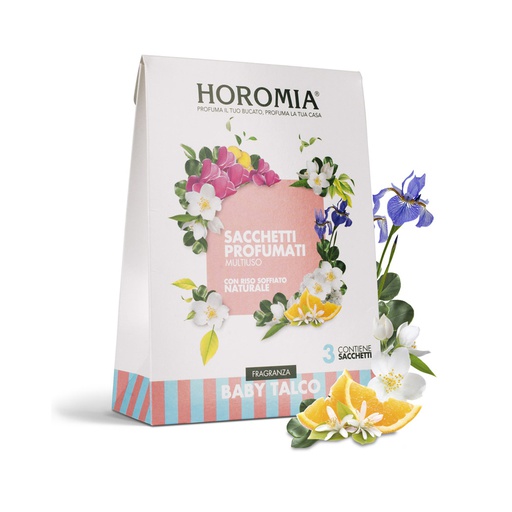 [HRM0029] Horomia sacchetti profumati multiuso di riso soffiato - Fragranza  baby talco (3pz/cf) 