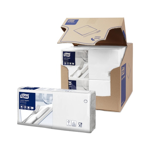 [TRK0127] 477149 Tovaglioli Lunch bianco 33x33 cm piega 1/4 2 veli Tork (200pz/cf)