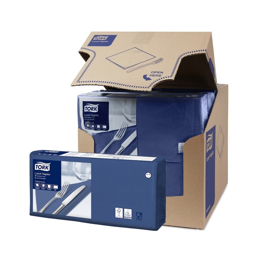 [TRK0108] 477215 Tovaglioli Lunch blu scuro 33x33 cm piega 1/4 2 veli Tork (200pz/cf)