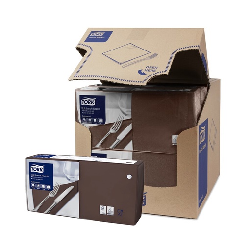 [TRK0129] 477872 Tovaglioli Lunch Soft marrone 33x33 cm piega 1/4 3 veli Tork (150pz/cf)